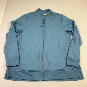LOGO by Lori Goldstein Cardigan Blue Full Zip Long Sleeve Sweater Pockets Medium